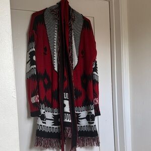 Vintage Red and Black Geometric Cardigan